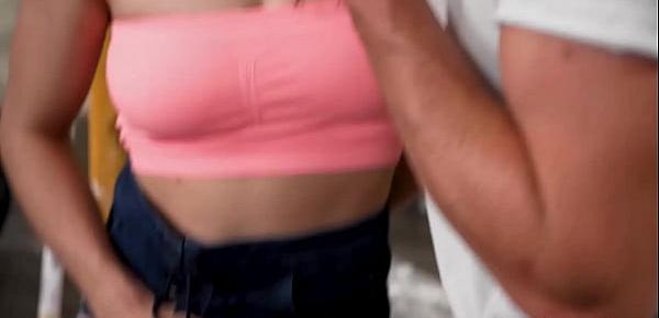  Spencer drop by to greet her stepdad, but when she saw Jay and noticing the buldge made by his cock Spencer Bradley just cant help it to be HORNY